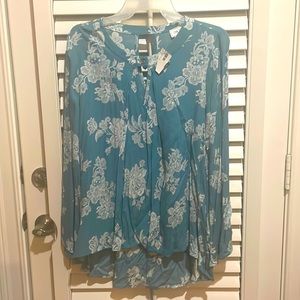 blue floral top hi low tunic